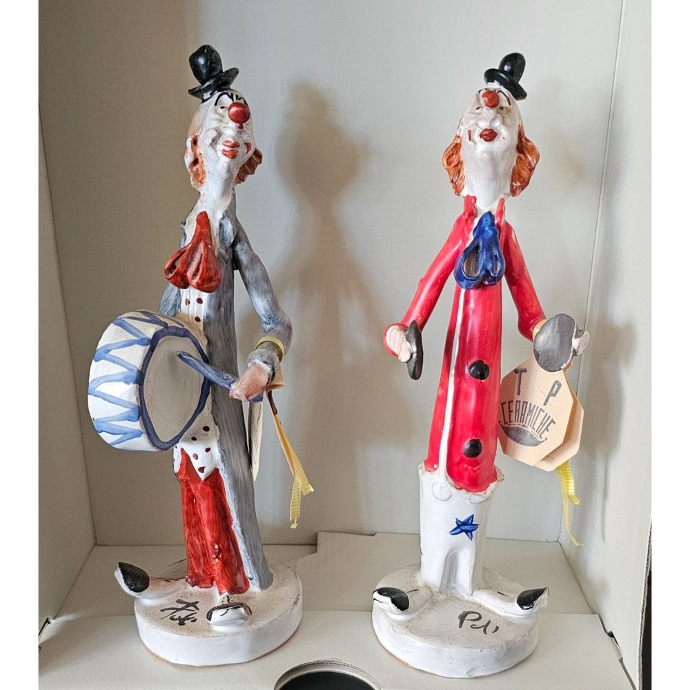 Lot of 2 Vintage TP Ceramiche Poli‎ Cesare Pottery Clown Figurines with Certs